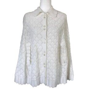 Vintage BARBARA SUE Cape Cardigan Sweater White Acrylic Knit Size M/L?